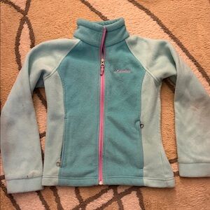 Columbia Teal Fleece Jacket with Pink Zipper Child size small.